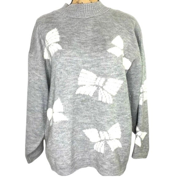 American Vintage Sweaters - Vintage 90’s Bow Themed Sweater Gray White Bows Size XL